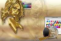 Pencil Pixels December 09 Calendar cover - Golden girl with spilt paint