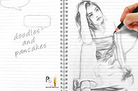 Pencil Pixels July 2012 Calendar cover Photoshop Scripts -doodles and pancake