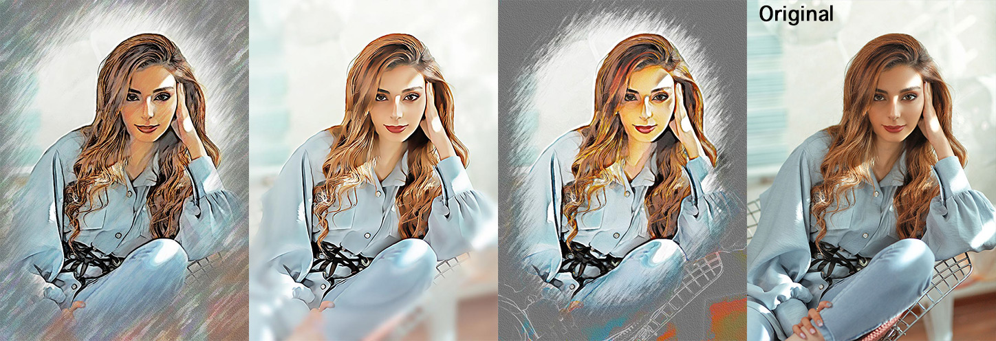 3 of the 21 Portrait Studio effects, ALL generated with One-Click