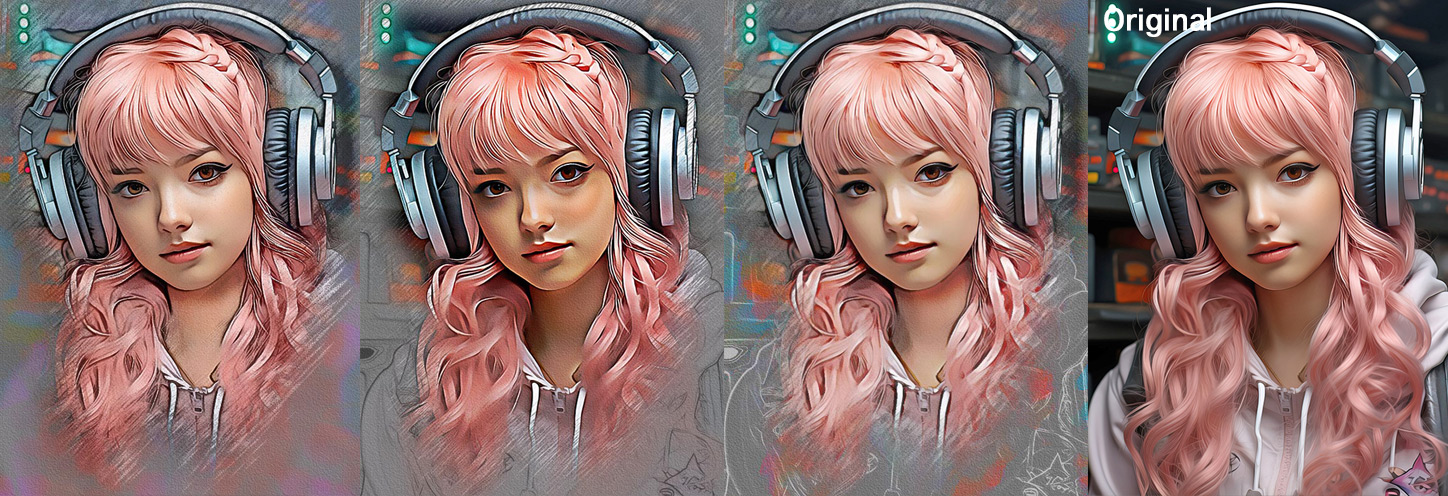 3 of the 21 Portrait Studio effects, ALL generated with One-Click