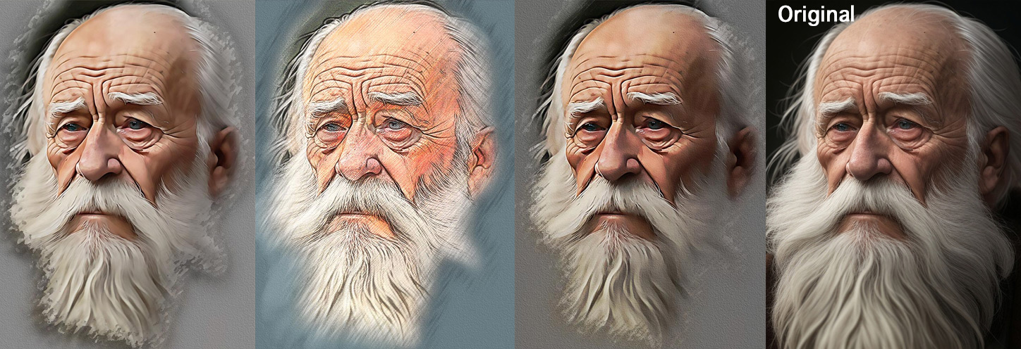 3 of the 21 Portrait Studio effects, ALL generated with One-Click