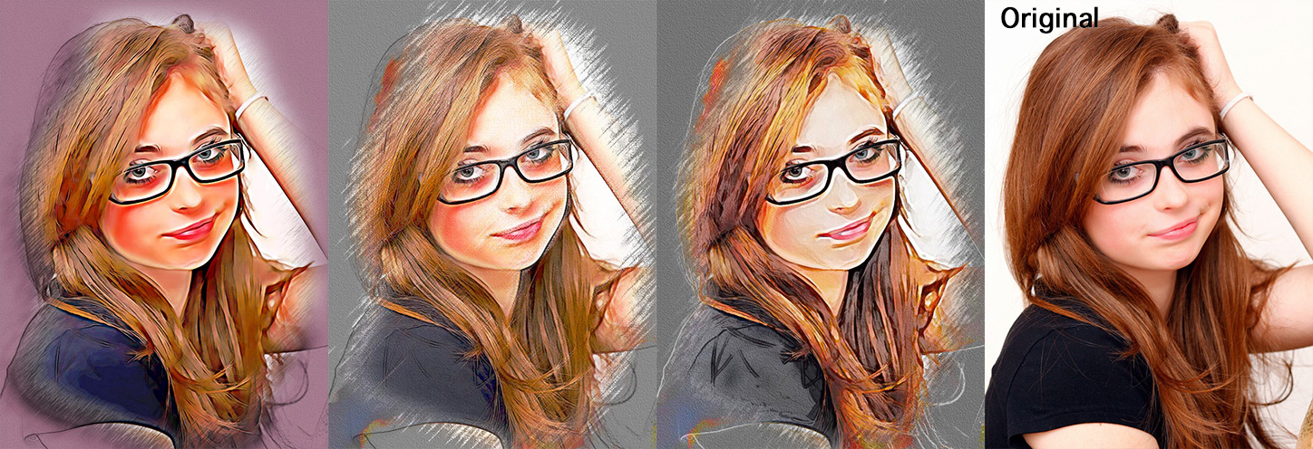 3 of the 21 Portrait Studio effects, ALL generated with One-Click