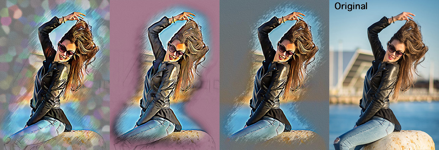 3 of the 21 Portrait Studio effects, ALL generated with One-Click